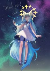 Rule 34 | 1girl, animal ears, caci vulpecula, commission, constellation, constellation hair ornament, constellation print, fox ears, fox girl, fox tail, hair ornament, hairclip, indie virtual youtuber, pale skin, purple eyes, skeb commission, sky, star (sky), star (symbol), starry sky, suru65698422, tail, virtual youtuber, white hair