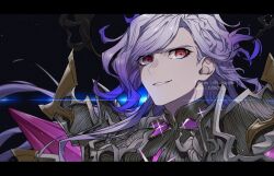 Rule 34 | 1boy, cross-shaped pupils, edmond dantes (fate), fate/grand order, fate (series), grey hair, hua (supa jopa), jewelry, letterboxed, male focus, pixiv id, red eyes, smile, symbol-shaped pupils, the count of monte cristo (fate), twitter username