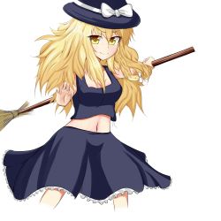Rule 34 | 1girl, absurdres, adapted costume, bad id, bad pixiv id, blonde hair, bow, braid, broom, cowboy shot, hair bow, hat, highres, kirisame marisa, long hair, looking at viewer, messy hair, midriff, navel, septet (zrca janne), side braid, skirt, smile, smug, solo, tank top, touhou, transparent background, tsurime, witch hat, yellow eyes
