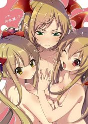 Rule 34 | 3girls, akishima kei, blonde hair, double bun, luna (shadowverse), multiple girls, nude, shadowverse, vampy, veight