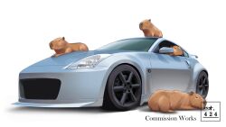 Rule 34 | capybara, car, commentary, commission, english commentary, haow, motor vehicle, nissan, nissan 350z, nissan fairlady z, no humans, original, shadow, spoiler (automobile), sports car, vehicle focus, white background