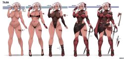 Rule 34 | 1girl, abs, armor, artist name, axe, belt, belt pouch, black panties, boots, braid, braided ponytail, breasts, collarbone, cutlass, dagger, detached sleeves, full body, fur-trimmed sleeves, fur trim, gloves, grey hair, hair ribbon, highleg, highleg panties, highres, holding, holding sword, holding weapon, knife, large breasts, leotard, mole, mole under eye, nephlite, nipples, nude, original, panties, pouch, pussy, red belt, red footwear, red gloves, red ribbon, ribbon, shadow, stiletto (weapon), sword, tan, underwear, variations, weapon, yellow eyes