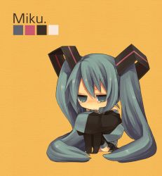 Rule 34 | 1girl, aqua eyes, aqua hair, bad id, bad pixiv id, boots, character name, chibi, detached sleeves, haru (oomr005), hatsune miku, highres, long hair, sad, simple background, skirt, solo, tears, thigh boots, thighhighs, twintails, very long hair, vocaloid