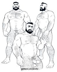 Rule 34 | 1boy, arm hair, bara, beard, belly, chest hair, collage, completely nude, cropped legs, erection, facial hair, full body, greyscale, hairy, jasdavi, large pectorals, leg hair, male focus, mature male, monochrome, multiple views, muscular, muscular male, mustache, navel, navel hair, nipples, nude, original, pectorals, penis, short hair, stomach, thick eyebrows, thick thighs, thighs, uncensored, waving