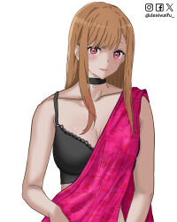 Rule 34 | 1girl, absurdres, alternate costume, blonde hair, breasts, colorized, desiwaifu, female focus, highres, indian, indian clothes, indian style, kitagawa marin, saree, self-upload, sitting, solo, sono bisque doll wa koi wo suru, upper body, white background