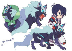 Rule 34 | 1boy, black hair, black sclera, bodysuit, character name, colored sclera, grey eyes, keith (voltron), kosmo, male focus, miyata (lhr), multiple views, neon trim, open mouth, sharp teeth, simple background, teeth, voltron: legendary defender, voltron (series), white background, wolf, yellow eyes