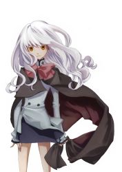 Rule 34 | 00s, 1girl, absurdres, aono, arms at sides, cape, highres, kurookano shijima, nabari no ou, ribbon, simple background, skirt, solo, white background, white hair, yellow eyes, yumeroman
