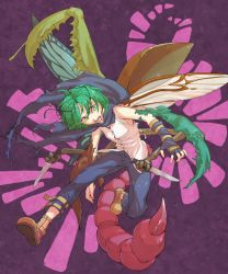 Rule 34 | 1girl, arthropod girl, beetle, beetle wings, black cape, black gloves, black pants, breasts, brown footwear, bug, butterfly wings, cape, chimera, claws, commentary request, fingerless gloves, full body, gloves, green eyes, green hair, highres, holding, holding knife, insect, insect wings, kijima (amayadori-tei), knife, mantis, open mouth, pants, reverse grip, scorpion tail, shirt, shoes, short hair, sleeveless, sleeveless shirt, small breasts, solo, tail, torn cape, torn clothes, touhou, white shirt, wings, wriggle nightbug