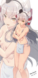 Rule 34 | 1girl, absurdres, amatsukaze (kancolle), anger vein, annoyed, artist name, bandaid, bandaids on nipples, breasts, crossed arms, dated, hair tubes, headgear, highres, himeyamato, kantai collection, loincloth, looking at viewer, open mouth, pasties, simple background, small breasts, solo, topless, two side up, white background, yellow eyes, zoom layer