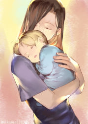 Rule 34 | 1boy, 1girl, aged down, baby, back, bad id, bad pixiv id, bare arms, blonde hair, brown hair, carrying, child carry, closed eyes, covered mouth, edward elric, emmmerald, eyelashes, fingernails, from side, fullmetal alchemist, hand on another&#039;s back, head on another&#039;s shoulder, long hair, mother and son, parted bangs, short sleeves, sleeping, trisha elric, twitter username, upper body
