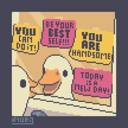 Rule 34 | :d, animal, anoob, artist name, bird, brown background, duck, english text, mirror, no humans, open mouth, original, smile