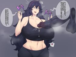 Rule 34 | 1girl, absurdres, bare shoulders, breasts, cleavage, covered erect nipples, creatures (company), curvy, erection, game freak, gigantic breasts, hairband, hex maniac (pokemon), highres, huge penis, large testicles, long hair, metal owl (aden12), navel, nintendo, open mouth, penis, pokemon, pokemon xy, purple eyes, purple hair, smile, source request, tagme, testicles, uncensored, veins, veiny penis, wide hips