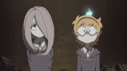 Rule 34 | 10s, 2girls, animated, animated gif, glasses, little witch academia, looking at viewer, lotte jansson, multiple girls, open mouth, red eyes, sucy manbavaran