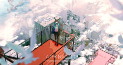 Rule 34 | 1girl, above clouds, amiya (arknights), animal ears, arknights, ascot, balcony, bird, black footwear, black jacket, black pantyhose, black skirt, blue ascot, building, cloud, copyright name, dated, day, from above, haku (muc12b), highres, jacket, long sleeves, looking at viewer, open clothes, open jacket, outdoors, pantyhose, rabbit ears, rabbit girl, scenery, shirt, sidelocks, skirt, skyscraper, solo, standing, thighlet, white shirt, wide shot