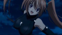 Rule 34 | 10s, 1girl, animated, animated gif, bodysuit, bouncing breasts, breasts, brown hair, cross, high school dxd, jewelry, large breasts, long hair, looking at viewer, necklace, night, purple eyes, shidou irina, smile, solo, twintails