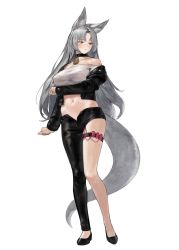Rule 34 | 1girl, absurdres, animal ears, asymmetrical clothes, asymmetrical legwear, bad id, bad twitter id, blush, breast hold, breasts, cha jae, choker, commentary request, commission, covered erect nipples, crop top, eun soyeon (lustyfox), full body, grey hair, highres, jacket, korean commentary, large breasts, leather, leather jacket, lock, long hair, looking away, open clothes, open fly, open jacket, orange eyes, original, padlock, padlocked collar, remote control vibrator, sex toy, shoes, simple background, single pantsleg, solo, standing, sweatdrop, tail, thigh strap, very long hair, vibrator, vibrator under clothes, white background