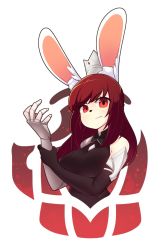 Rule 34 | 1girl, animal ears, black gloves, blush, breasts, closed mouth, commission, crown, elbow gloves, fizintine, gloves, highres, large breasts, long hair, looking at viewer, mechanical arms, original, rabbit ears, rabbit girl, red eyes, red hair, single glove, single mechanical arm, solo, swept bangs, upper body