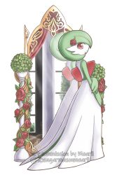 Rule 34 | 1girl, arm at side, artist name, bob cut, closed mouth, colored skin, commission, creatures (company), english text, female focus, flower, full-length mirror, full body, game freak, gardevoir, gen 3 pokemon, green hair, green skin, hair flower, hair ornament, happy, highres, holding own arm, indoors, looking at viewer, mirror, multicolored skin, nintendo, pokemon, pokemon (creature), red eyes, red flower, red rose, reflection, rose, short hair, smile, solo, standing, sugarmasonmearii, transparent background, twitter username, two-tone skin, watermark, white skin
