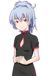 Rule 34 | 1girl, breasts, china dress, chinese clothes, closed mouth, darker than black, dress, long hair, looking at viewer, ponytail, purple eyes, silver hair, simple background, small breasts, solo, white background, yin (darker than black), yoshida keiji