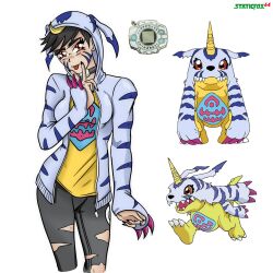 Rule 34 | digimon, digimon (creature), gabumon, highres, horns, looking at viewer, personification, tongue, tongue out
