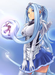 Rule 34 | 1girl, blue eyes, blue hair, carina (xiaowoo), gloves, gnome (software), highres, kde, kde (software), long hair, matching hair/eyes, personification, ponytail, prehensile hair, skirt, solo, thighhighs, very long hair, wings, zettai ryouiki