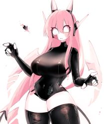 Rule 34 | blush, bodysuit, breasts, colored skin, demon tail, fake horns, fingerless gloves, friday night funkin&#039;, gloves, headphones, horned headwear, huge breasts, long hair, multicolored skin, navel, pink hair, pink skin, sarvente (friday night funkin&#039;), skin tight, tail, thick thighs, thighhighs, thighs, usa37107692, white eyes, white skin, wide hips, zettai ryouiki