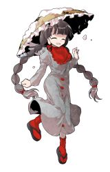 Rule 34 | 1girl, :d, ^ ^, alphes (style), black hair, braid, closed eyes, dairi, full body, hat, long earlobes, long hair, open mouth, parody, smile, snow, solo, style parody, tabi, touhou, transparent background, twin braids, twintails, yatadera narumi