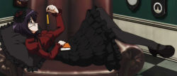 Rule 34 | 00s, 1girl, breasts, female focus, frills, full body, glasses, goth fashion, gothic lolita, indoors, lolita fashion, long skirt, myself yourself, oribe aoi, pantyhose, pillow, ribbon, screencap, short hair, skirt, solo, stitched, third-party edit