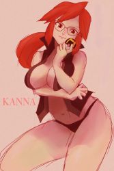 Rule 34 | 1girl, breasts, brown hair, cleavage, creatures (company), elite four, game freak, glasses, highres, large breasts, looking at viewer, lorelei (pokemon), nintendo, pokemon, pokemon frlg, ponytail, solo, vest