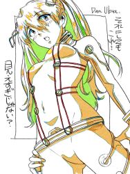 artist_name blush breasts colored_inner_hair covered_erect_nipples covered_navel crotch dan_da_dan86 from_below long_hair looking_at_viewer multicolored_hair narrow_waist neon_genesis_evangelion open_mouth perky_breasts plugsuit pussy simple_background sketch small_breasts souryuu_asuka_langley white_background