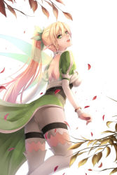 Rule 34 | 10s, 1girl, blonde hair, collar, from behind, green eyes, hair ornament, highres, leafa, long hair, looking at viewer, ponytail, shorts, solo, sword art online, white shorts, wings