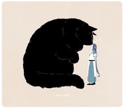 Rule 34 | 1boy, animal, arms behind back, bbvip neko, black cat, black footwear, blue hair, cat, heart, long hair, luo xiaohei, oversized animal, profile, shoes, short sleeves, simple background, tan background, luo xiaohei zhanji, twitter username, very long hair, wuxian (the legend of luoxiaohei)