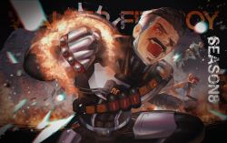 Rule 34 | 1boy, 2girls, animification, apex legends, bad to the bone lifeline, bandana, bangalore (apex legends), black hair, cable, clenched hands, covered mouth, cyborg, double bun, explosion, explosive, fuse (apex legends), grenade, grey eyes, gun, hair bun, hair slicked back, handgun, highres, holding, holding gun, holding weapon, lifeline (apex legends), looking to the side, mechanical arms, multiple girls, official alternate costume, one eye covered, open mouth, pistol, radical action bangalore, real steel fuse, red hair, rifle, scar, scar across eye, scar on face, single mechanical arm, solo focus, tsukura sae, weapon