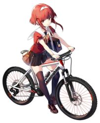 Rule 34 | 1girl, artist request, azur lane, bag, bicycle, birmingham (azur lane), birmingham (rider of red) (azur lane), black skirt, black thighhighs, blush, brown footwear, closed mouth, duffel bag, full body, hair ornament, hairband, hairclip, loafers, looking at viewer, official alternate costume, official art, over-kneehighs, puffy short sleeves, puffy sleeves, red eyes, red hair, shoes, short hair, short sleeves, skirt, smile, solo, thighhighs, transparent background