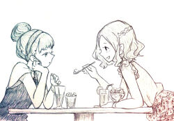 Rule 34 | 2girls, blush, digimon, eating, looking at another, makino ruki, multiple girls, short hair, tachikawa mimi