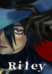 Rule 34 | 1boy, absurdres, black gloves, black shirt, blue eyes, blue hat, blue jacket, character name, closed mouth, commentary request, creatures (company), eyelashes, game freak, gloves, hat, highres, jacket, jewelry, looking at viewer, male focus, necklace, nintendo, pokemon, pokemon dppt, red background, riley (pokemon), shirt, simple background, sizuru (garasuame0206), solo