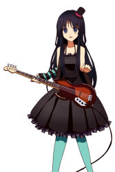Rule 34 | 00s, 1girl, akiyama mio, bad id, bad pixiv id, bass guitar, black hair, blue eyes, blunt bangs, don&#039;t say &quot;lazy&quot;, dress, elbow gloves, facepaint, fingerless gloves, gloves, hat, highres, hime cut, instrument, k-on!, kuroi hitsuji, long hair, mini hat, mini top hat, pantyhose, smile, solo, striped clothes, striped gloves, top hat