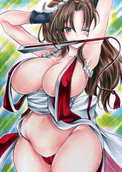 Rule 34 | 1girl, breasts, fatal fury, highres, huge breasts, ponytail, shiranui mai, solo