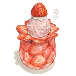 Rule 34 | artist name, commentary, cup, drinking glass, english commentary, food, food focus, fruit, highres, ice cream, kailene, mixed-language commentary, original, parfait, simple background, still life, strawberry, strawberry parfait, whipped cream, white background