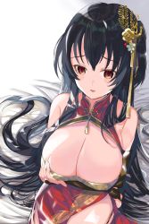 Rule 34 | 1girl, arms under breasts, azur lane, bad id, bad pixiv id, black hair, breasts, bridal gauntlets, bursting breasts, china dress, chinese clothes, cleavage, cleavage cutout, clothing cutout, dress, flower, garter straps, hair flower, hair ornament, highres, huge breasts, large breasts, long hair, looking at viewer, official alternate costume, red dress, red eyes, shibaebi (yasaip game), sitting, sleeveless, sleeveless dress, solo, taihou (azur lane), taihou (phoenix&#039;s spring song) (azur lane), very long hair, white background