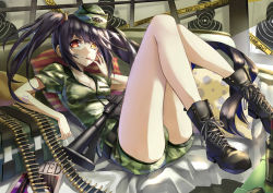 Rule 34 | 10s, 1girl, alternate costume, bad id, bad pixiv id, black hair, boots, breasts, bullet, camouflage, cleavage, clock eyes, date a live, female focus, gun, hat, heterochromia, kzhu, legs, long hair, long legs, looking at viewer, md5 mismatch, medium breasts, military, military uniform, red eyes, rifle, smile, solo, star (symbol), symbol-shaped pupils, tattoo, tokisaki kurumi, twintails, uniform, wanted, weapon, woodland camouflage, yellow eyes