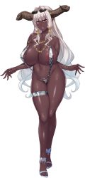 Rule 34 | 1girl, areola slip, armlet, bare shoulders, blunt bangs, bracelet, breasts, cleavage, clone, colored pubic hair, contrapposto, curvy, dark-skinned female, dark elf, dark skin, demon girl, elf, eyewear on head, facing viewer, female focus, female pubic hair, full body, game cg, gold, hair intakes, highres, horns, huge breasts, jewelry, legs together, long hair, muchimuchi dekapai mara gui maou-sama to onboro yojouhan dousei seikatsu, navel, necklace, nipples, official art, open shoes, orcsoft, phrygia 2, pointy ears, pubic hair, pubic hair peek, revealing clothes, shoes, sian, sidelocks, skindentation, slingshot swimsuit, solo, standing, strap gap, sunglasses, swimsuit, tagme, thigh strap, transparent background, very long hair, white hair, white pubic hair