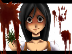 00s 1girl black_hair blood brown_eyes choker female_focus final_fantasy final_fantasy_ix garnet_til_alexandros_xvii grass katsuto long_hair solo tottsuman white_background yandere