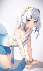 Rule 34 | 1girl, all fours, ancient greek clothes, blue eyes, fins, fish tail, gawr gura, greco-roman clothes, highres, himation, hololive, hololive english, shark tail, solo, tail, thomas 8000, virtual youtuber, white hair