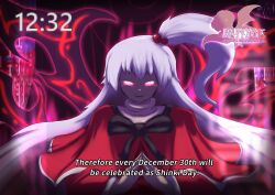 Rule 34 | 1girl, absurdres, beautifuldevi20, cape, facing viewer, glowing, glowing eyes, highres, long hair, looking at viewer, mystic square, open mouth, shinki (touhou), side ponytail, smile, touhou, touhou (pc-98), white hair, wings