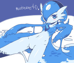 Rule 34 | 1girl, alternate color, alternate eye color, blue eyes, blue hair, blue skin, blush, blush stickers, breasts, closed mouth, collarbone, colored skin, creatures (company), english text, female focus, game freak, gardevoir, gen 3 pokemon, hair over one eye, happy, heart, idkuroi, jpeg artifacts, looking at viewer, lying, matching hair/eyes, monster girl, multicolored skin, navel, nintendo, no nipples, no pussy, on back, pokemon, pokemon (creature), shiny pokemon, shiny skin, short hair, simple background, slime girl, small breasts, smile, solo, two-tone background, two-tone skin