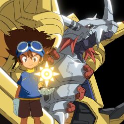 Rule 34 | armor, crests (digimon), digimon, digimon (creature), digimon adventure, gloves, highres, looking at viewer, official seraphimon, smile, wargreymon, yagami taichi