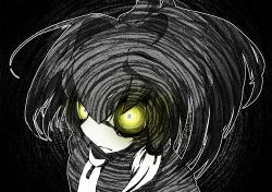 Rule 34 | 10s, 1girl, @ @, ahoge, aura, closed mouth, collared shirt, constricted pupils, dark aura, dress shirt, frown, glowing, glowing eyes, greyscale, halftone, head wings, kaya (nari1-24), kemono friends, long hair, looking at viewer, low ponytail, monochrome, necktie, portrait, shirt, shoebill (kemono friends), short hair, side ponytail, solo, spot color, staring, wings, yellow eyes
