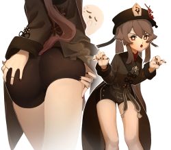 Rule 34 | 1girl, absurdres, ass, ass grab, bike shorts, brown eyes, brown hair, chinese clothes, coattails, deep skin, from behind, genshin impact, hat, highres, hu tao, long hair, obychny, open mouth, short shorts, shorts, solo focus, twintails, very long hair