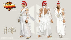 Rule 34 | 1girl, absurdres, backless dress, backless outfit, breasts, capcom, character name, character sheet, cleavage, copyright name, dress, highres, marisa (street fighter), medium breasts, muscular, muscular female, no bra, official alternate costume, official alternate hairstyle, official art, red hair, sandals, standing, street fighter, street fighter 6, wedding dress, white dress